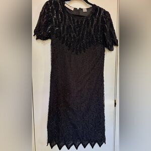 Laurence Kazar Black Beaded Midi Dress